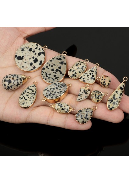 STIL11-23X13MM Doğal Dalmaçyalı Jasper Taş Charm Kadın Kolye Bağlayıcı Takı Yapımı Için Dıy El Yapımı Bilezik Kolye Küpe Malzemeleri (Yurt Dışından) modelleri