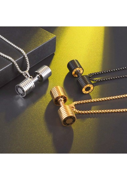 LZ0143-GÜMÜŞ Serin Titanyum Çelik Dambıl Kolye Kolye Halter Spor Kolye Erkekler ve Kadınlar Eğlence Sporları Punk Takı (Yurt Dışından) indirimleri