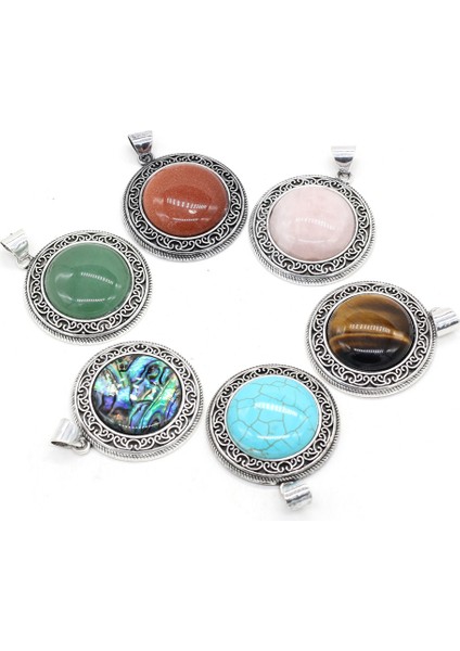 Malakit Doğal Taş Gül Kuvars Lapi Lazuli Abalone Yuvarlak Kolye Takı Yapımı Içindıy Kolye Küpe Aksesuarları Charm Hediye (Yurt Dışından)