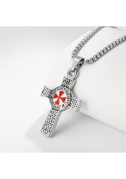 AL19038-ALTIN Vintage Punk Templar Kırmızı Şövalye Çapraz Kolye Kolye Erkekler Için On Muska Takı (Yurt Dışından)
