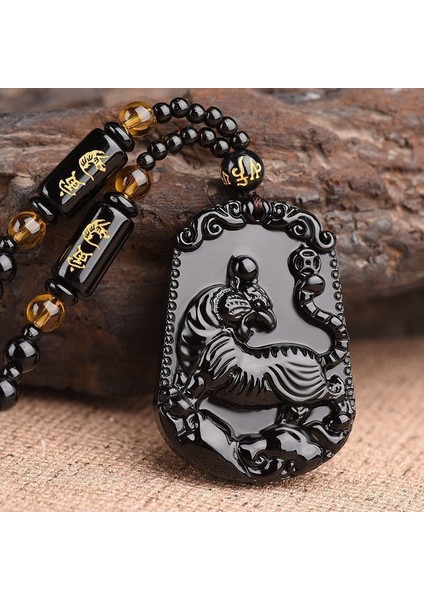 AL2317-KAPLAN Vintage Obsidyen Oyma Tilki Muska Kolye Boncuk Zincir Kolye Unisex Evrensel Takı Hediye Kolye Wome Için (Yurt Dışından)