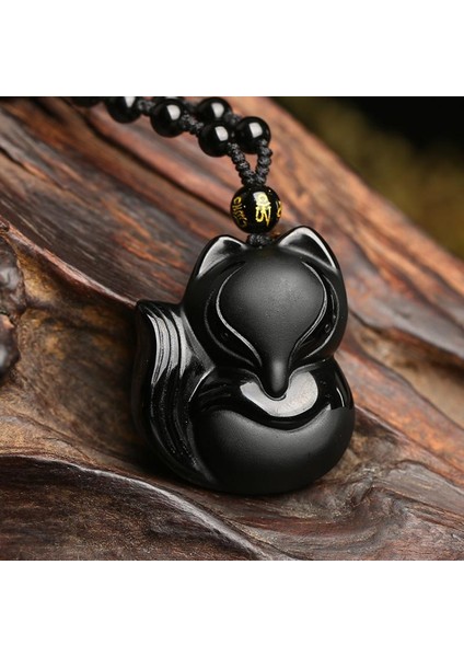 AL2317-KAPLAN Vintage Obsidyen Oyma Tilki Muska Kolye Boncuk Zincir Kolye Unisex Evrensel Takı Hediye Kolye Wome Için (Yurt Dışından)