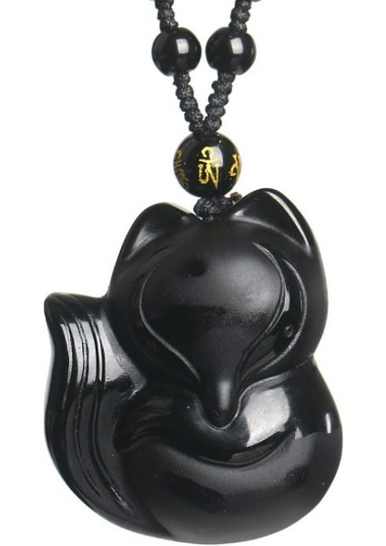 AL2317-KAPLAN Vintage Obsidyen Oyma Tilki Muska Kolye Boncuk Zincir Kolye Unisex Evrensel Takı Hediye Kolye Wome Için (Yurt Dışından)