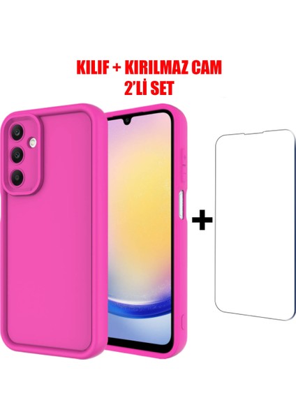 Galaxy A25 Uyumlu Ekran Koruyucu +Kılıf 3D Kamera Lens Korumalı Darbe Emici Renkli Soft Kılıf