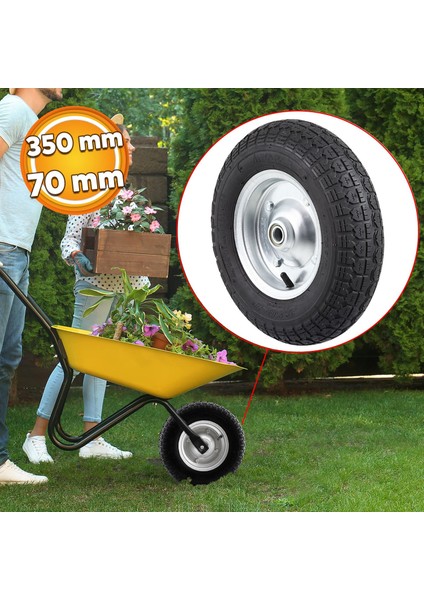 Yük Taşıma Tekeri El Arabası Bilyeli Rulmanlı Havalı Dubleks 350X70 mm Yapar Çelik Jant Tekerlek