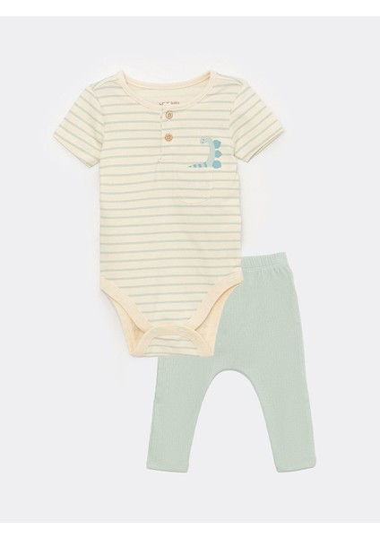 Baby Bisiklet Yaka Kısa Kollu Erkek Bebek Çıtçıtlı Body ve Pantolon