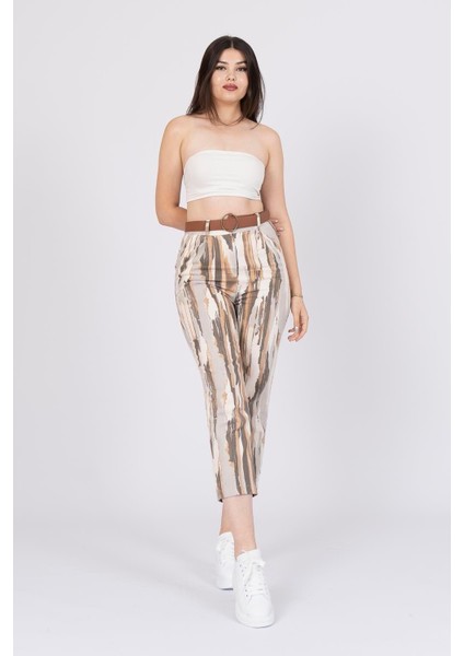 Kemerli Kot Gabardin Kumaş Desenli Trend Pantolon fiyatları