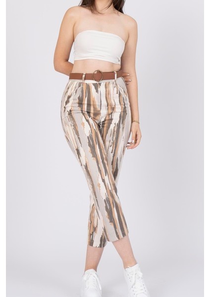 Kemerli Kot Gabardin Kumaş Desenli Trend Pantolon modelleri