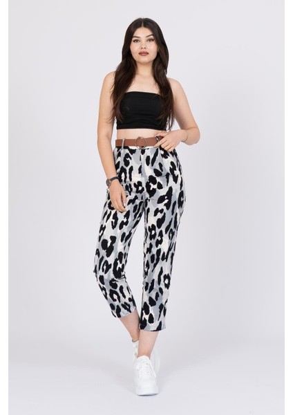 Kemerli Kot Gabardin Kumaş Desenli Trend Pantolon