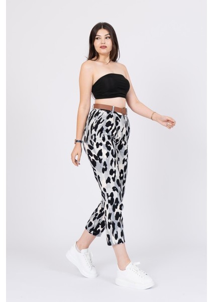 Kemerli Kot Gabardin Kumaş Desenli Trend Pantolon