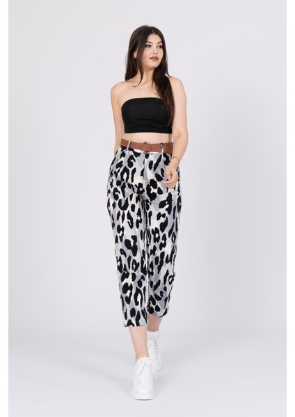 Kemerli Kot Gabardin Kumaş Desenli Trend Pantolon
