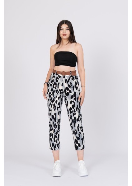 Kemerli Kot Gabardin Kumaş Desenli Trend Pantolon