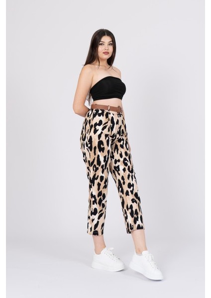 Kemerli Kot Gabardin Kumaş Desenli Trend Pantolon