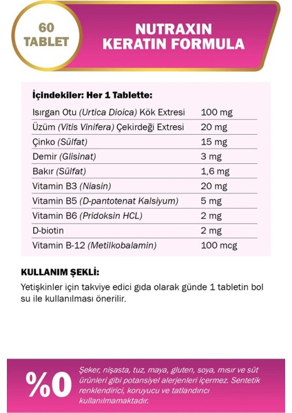 Keratin Formula 60 Tablet 2'li