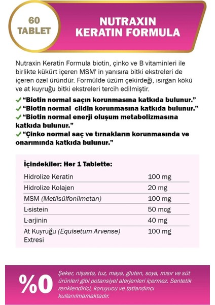 Keratin Formula 60 Tablet 2'li