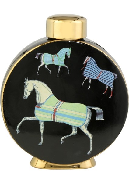 Le Atölye Horse Yuvarlak Vazo Siyah Gold 28 cm