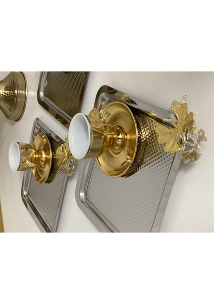 Paslanmaz Çelik Kare Kelebekli 6 Lı Sunum Tepsisi Nokta Desenli fırsatları