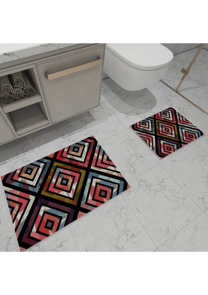 Banyo Paspası Takım Renkli Desenli 2'li 3D Dijital Baskılı fiyatları