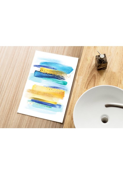 Banyo Paspas Takımı Mavi Çizgi Sarı Boyalı Desenli 2'li 3D Dijital Baskılı modelleri