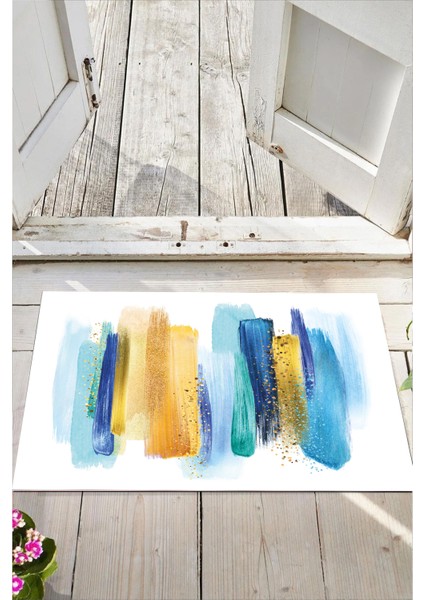 Banyo Paspas Takımı Mavi Çizgi Sarı Boyalı Desenli 2'li 3D Dijital Baskılı fırsatları