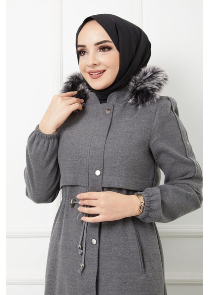 Kadın Yeni Sezon Boydan Fermuarlı Tam Boy Kaşmir Kapşonu Kürklü Uzun Kaşe Pardesü Mont Kaban modelleri