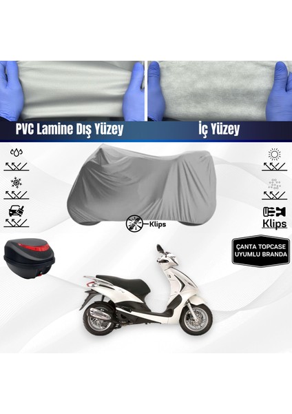 Ultra Shop Pıaggıo Fly 125 3V Uyumlu Motosiklet Brandası Arka Çanta Topcase Uyumlu Motor Brandası