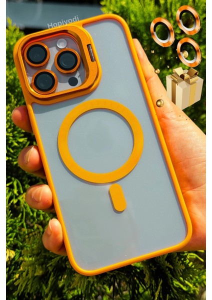 Apple iPhone 15 Kılıf Magsafe Şarj Özellikli Standlı Magsafe Klon Lensli Kapak + Kamera Koruyucu