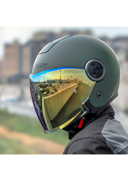 Classy Mat Yeşil Kask Sarı Cam