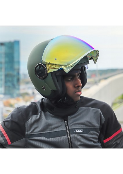 Classy Mat Yeşil Kask Sarı Cam