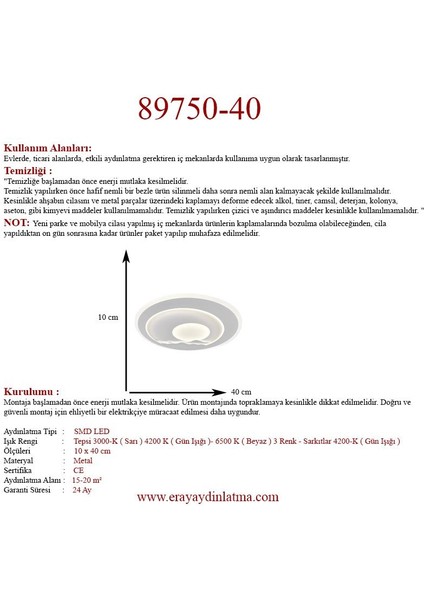 89750-40 Plofonyer Led Avize(Beyaz Işık -Sarı Işık - Gün Işığı)