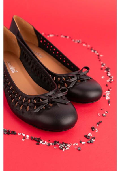 Kadın Hakiki Deri Günlük Kısa Topuklu Babet SS.2024 - Siyah - 36