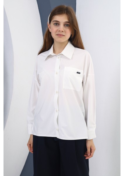 Tek Cepli Aksesuarlı Kız Çocuk Oversize Gömlek