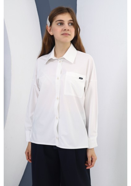 Tek Cepli Aksesuarlı Kız Çocuk Oversize Gömlek