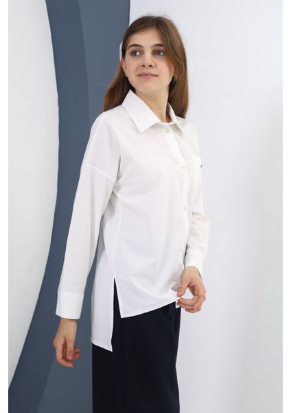 Tek Cepli Aksesuarlı Kız Çocuk Oversize Gömlek