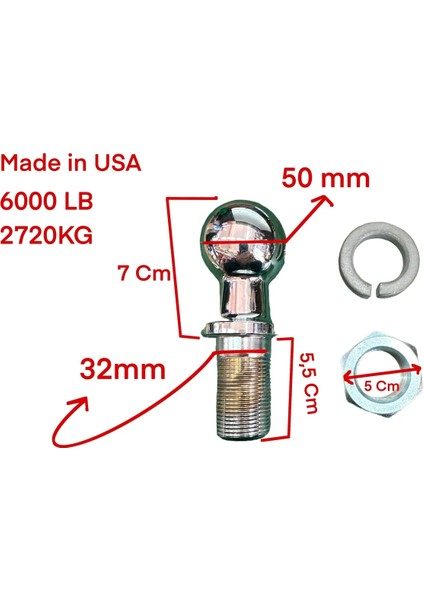 50MM Çeki Demiri Topuzu 6000 Lb 2720 kg modelleri