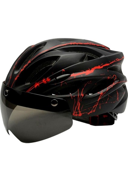 Kabuk Bisiklet Yol Güvenliği Kazası Şapka W / Goggle - Siyah Kırmızı (Yurt Dışından)