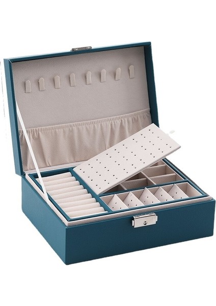 Çok Fonksiyonlu Çift Katmanlı Ahşap Pu Mücevher Kutusu Saklama Kutusu (Yurt Dışından)