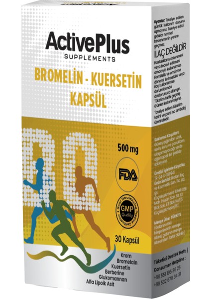 Active Plus Bromelaın- Quercetın Capsules 500 mg