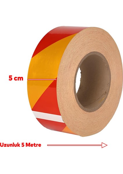 Reflektörlü Yapışkanlı Parlayan Fosfor Sarı Kırmızı Reflektif Düz Şerit Bant 5 cm 5 mt Ikaz Bandı