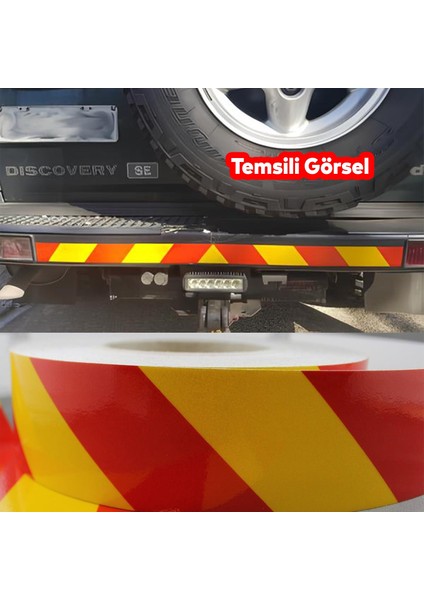 Reflektörlü Yapışkanlı Parlayan Fosfor Sarı Kırmızı Reflektif Düz Şerit Bant 5 cm 5 mt Ikaz Bandı