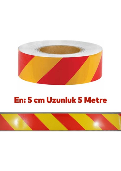 Reflektörlü Yapışkanlı Parlayan Fosfor Sarı Kırmızı Reflektif Düz Şerit Bant 5 cm 5 mt Ikaz Bandı
