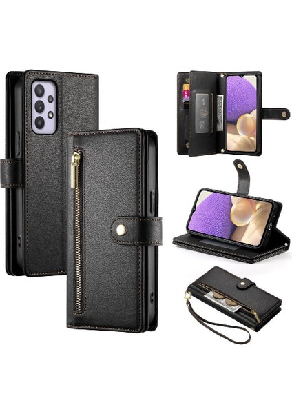 Samsung Galaxy A32 5g Kickstand Bilek Kayışı Çok Fonksiyonlu Flip Case (Yurt Dışından)