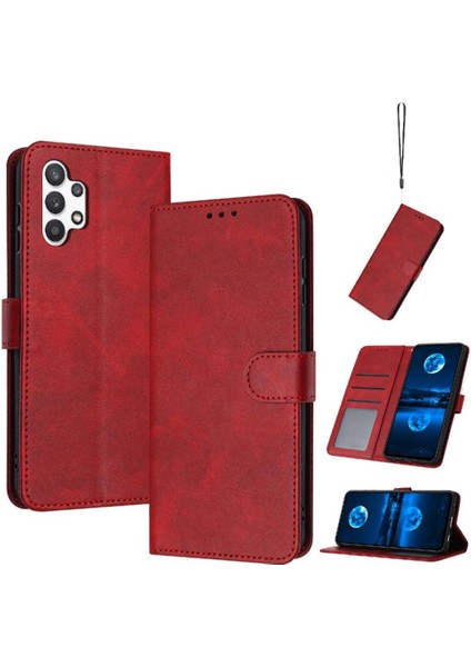 Samsung Galaxy A32 5g Kickstand Saf Renk Pu Deri Için Flip Case (Yurt Dışından)