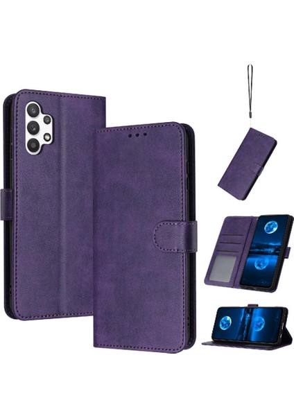 Samsung Galaxy A32 5g Kickstand Saf Renk Pu Deri Için Flip Case (Yurt Dışından)