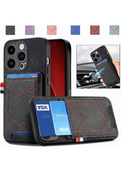IPhone 15 Için Kılıf Pro Max Kot Cep Tasarım Crad Yuvası Manyetik Araba (Yurt Dışından)