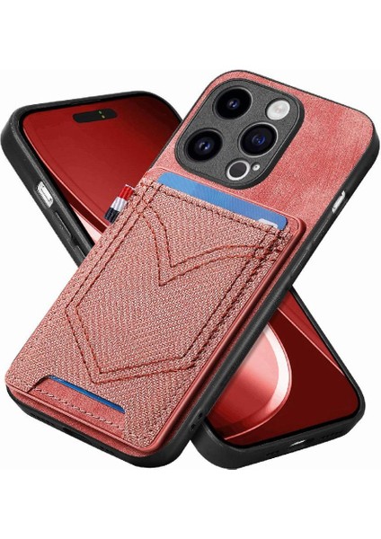 IPhone 15 Için Kılıf Pro Crad Yuvası Manyetik Araç Montaj Kot Cep Tasarımı (Yurt Dışından)