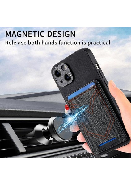 IPhone 15 Için Kılıf Artı Crad Yuvası Kot Cep Tasarım Manyetik Araç Montaj (Yurt Dışından)