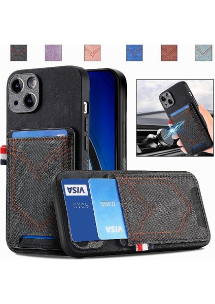 IPhone 15 Için Kılıf Artı Crad Yuvası Kot Cep Tasarım Manyetik Araç Montaj (Yurt Dışından)