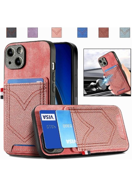 IPhone 15 Için Kılıf Artı Crad Yuvası Kot Cep Tasarım Manyetik Araç Montaj (Yurt Dışından)