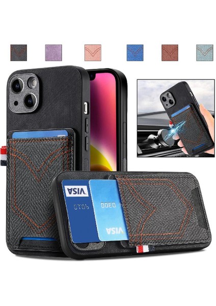 IPhone 14 Için Kılıf Kot Cep Tasarım Manyetik Araç Montaj Crad Yuvası (Yurt Dışından)